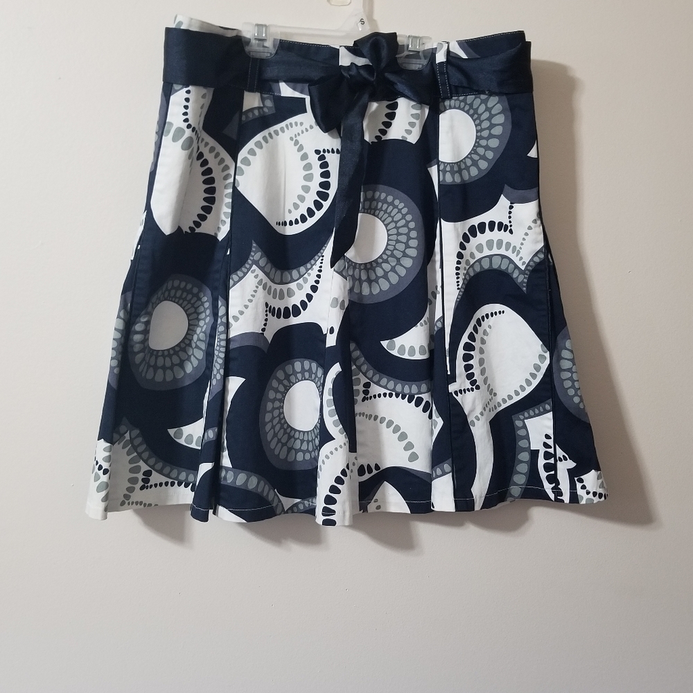 IORA - circle polka dot pleated skirt navy blue grey